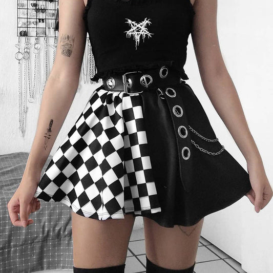 Trendy Black Houndstooth Panel Midi Skirt