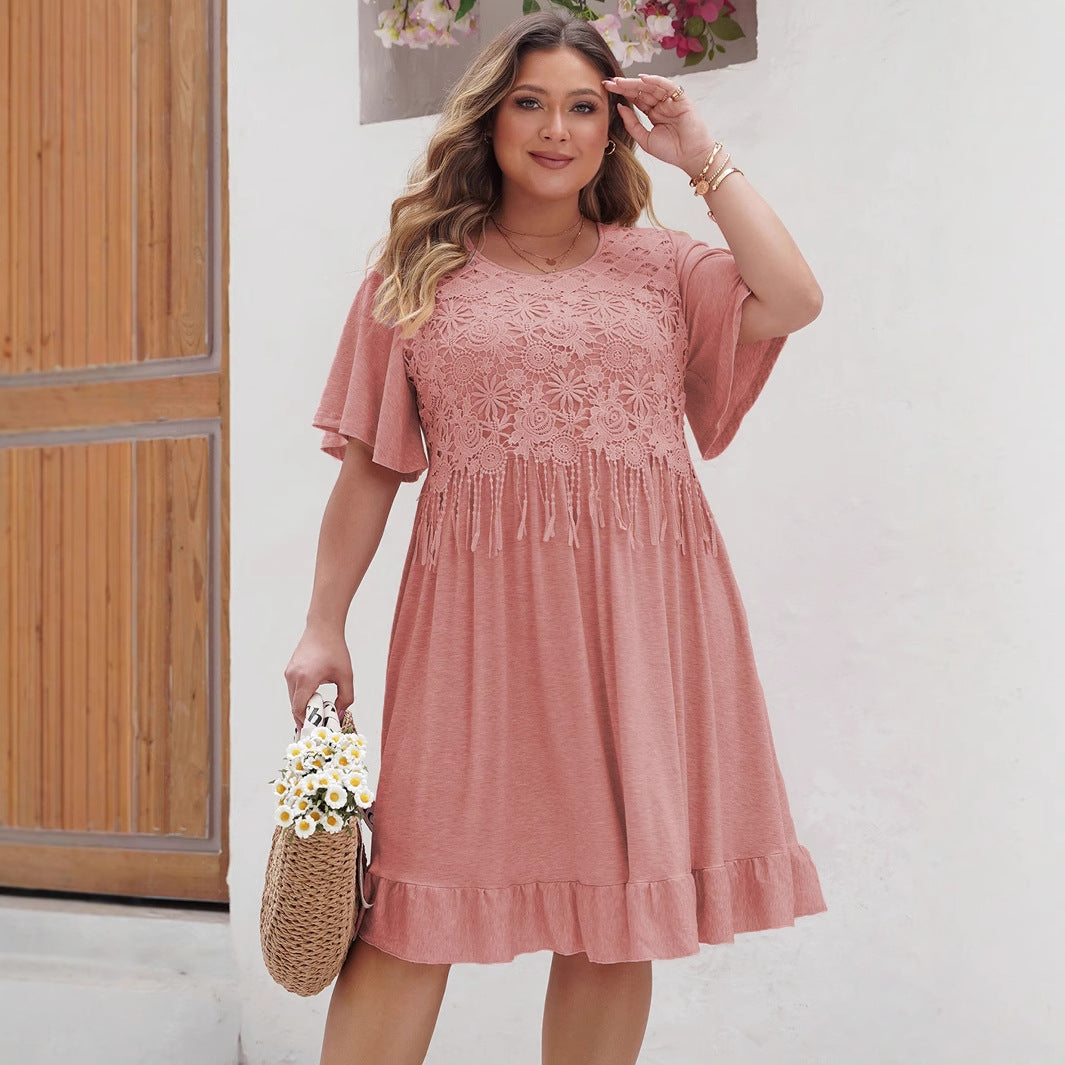 Bohemian Chic Plus Size Dress with Fringe Design