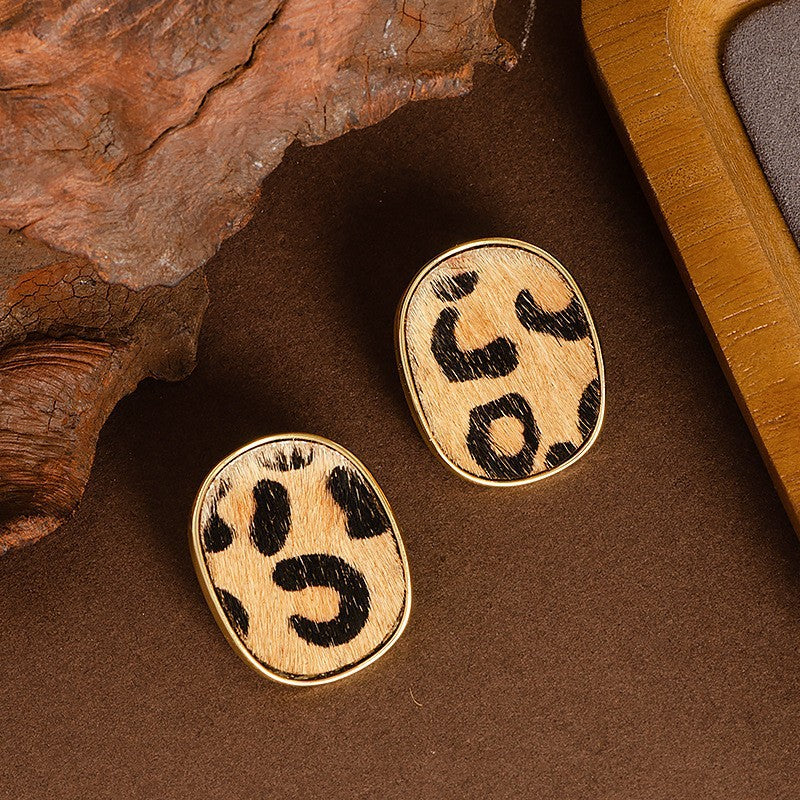 Natural Horse Hair Leopard Print Earrings Luxury Fashion Accessories