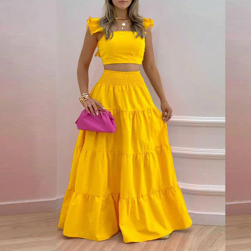 New Women's Fashion Set Stylish Solid Color Maxi Dress