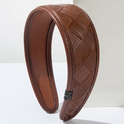 Trendy Wide-Band Leather Check Headband for Fashionistas