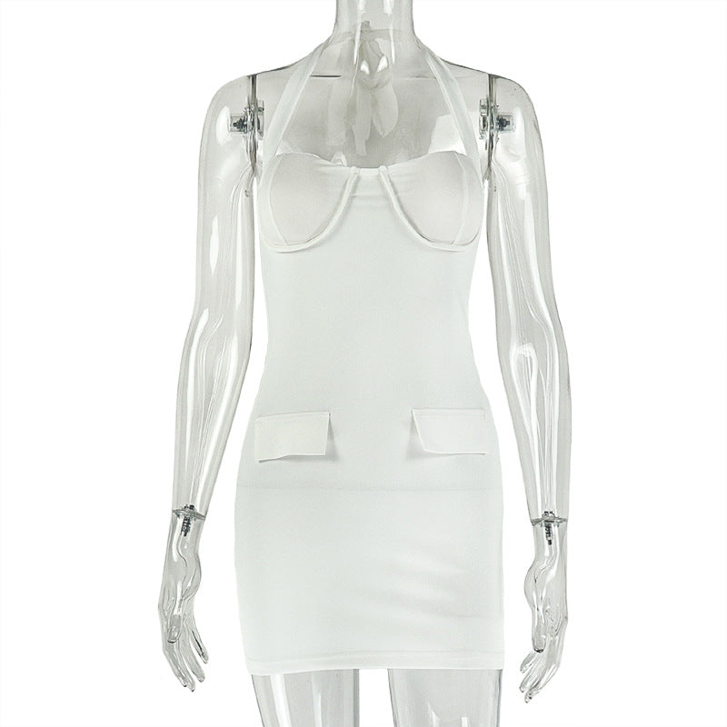 Solid Color Bodycon Mini Dress With Halter Neck