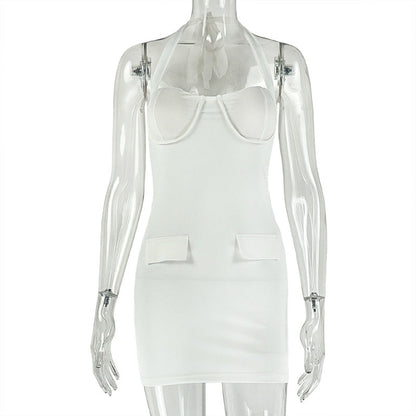 Solid Color Bodycon Mini Dress With Halter Neck