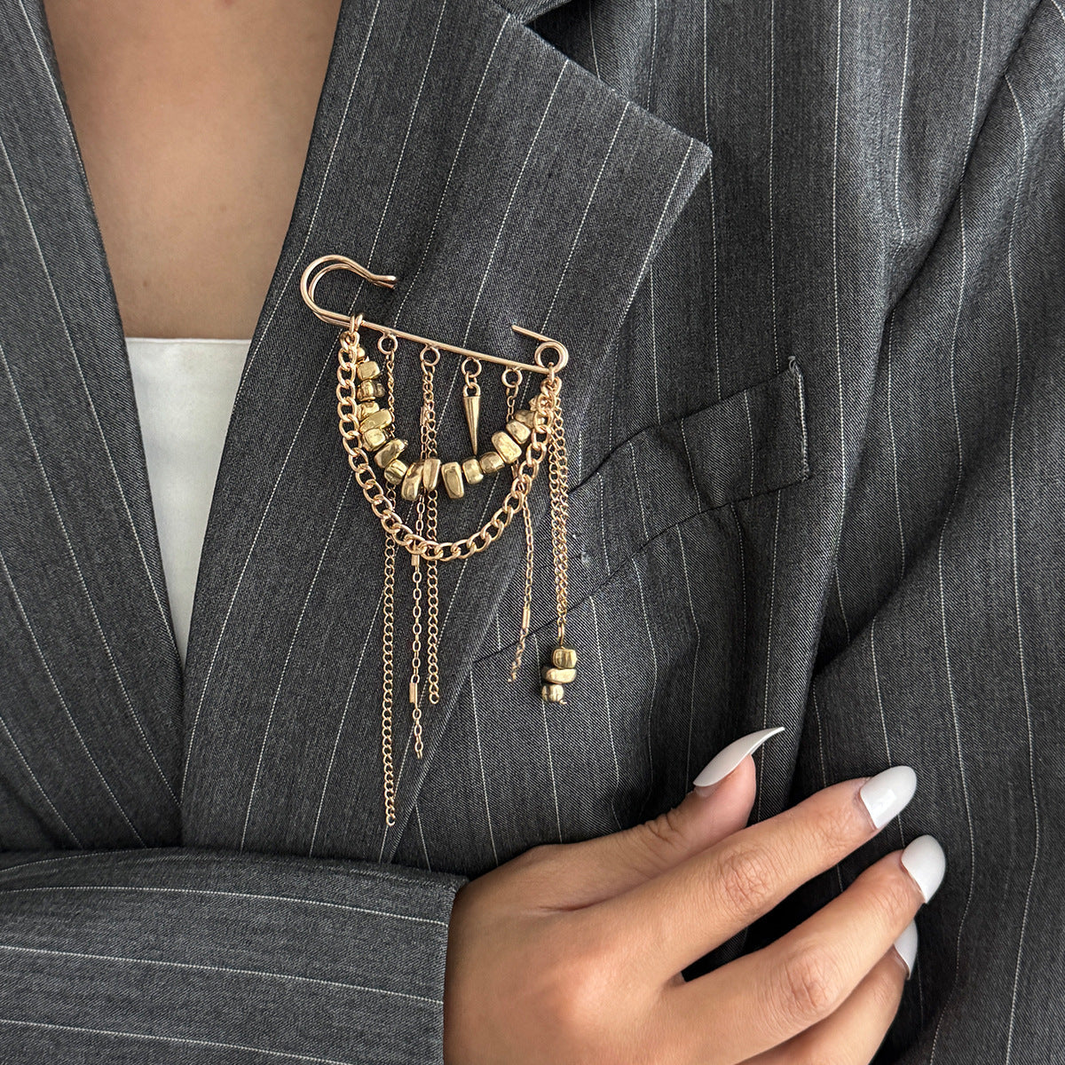 Trendy Irregular Beaded Tassel Brooch Jewelry For Women