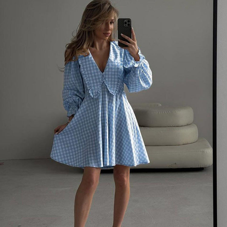 Chic A-Line Dress With Butterfly Collar Long Sleeves