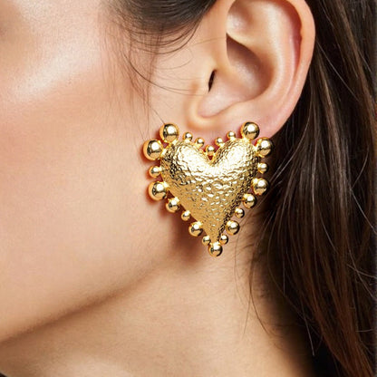 Heart Shaped Stainless Steel Earrings Vintage Style 18K Gold Plated Jewelry