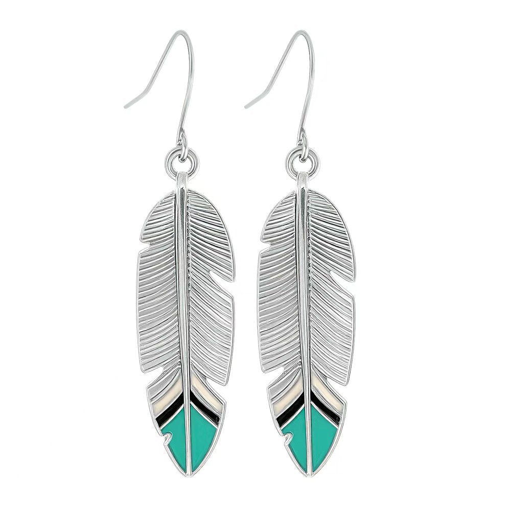 Turquoise Tassel Earrings with Geometric Metal Design