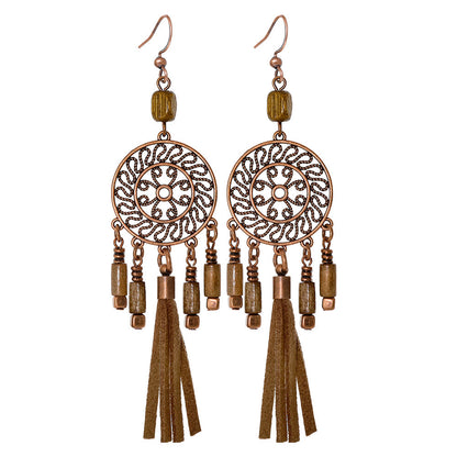 Bohemian Style Geometric Earrings Set with Hollow Design and Tassels