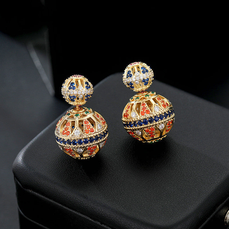 Double-Sided Openwork Front And Rear Ball Ball Earrings Vintage