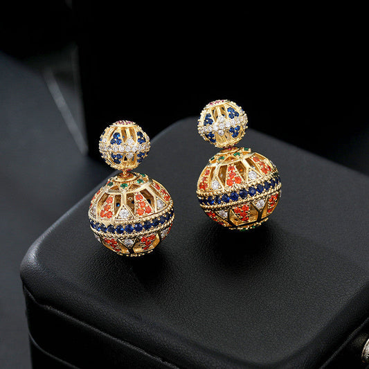 Double-Sided Openwork Front And Rear Ball Ball Earrings Vintage