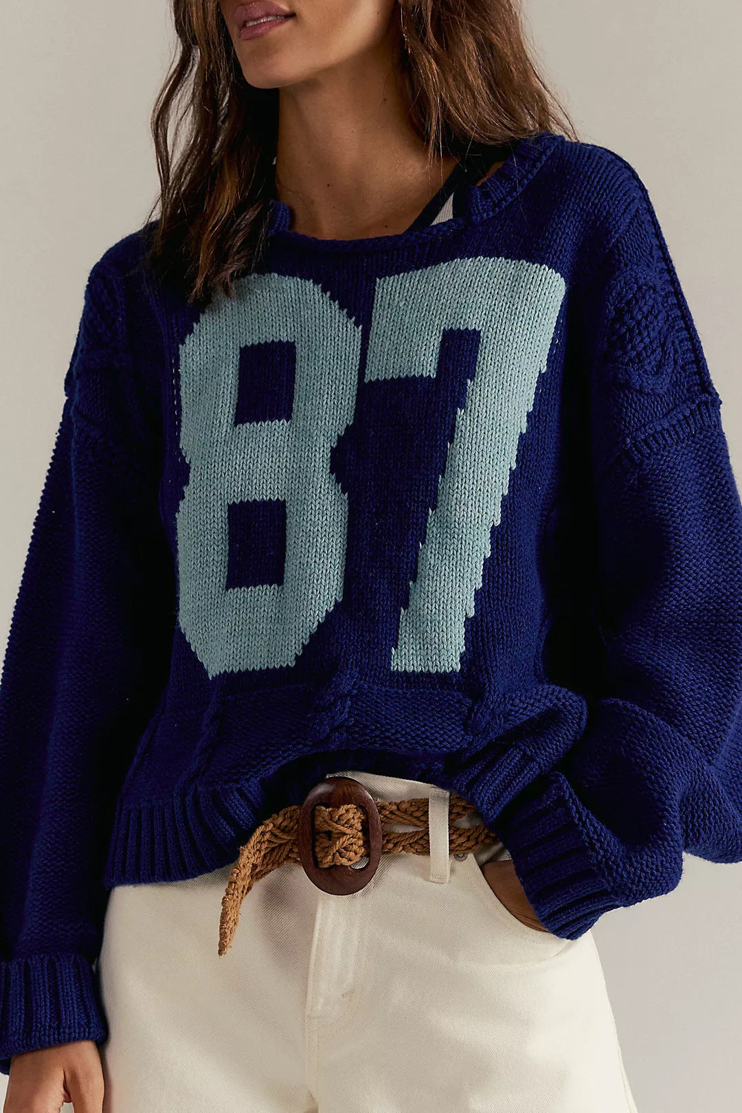 Casual Color Block Round Neck Knited Top