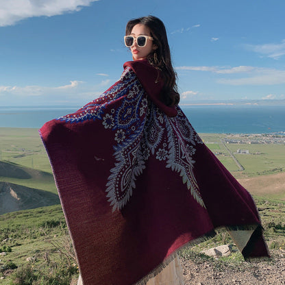 Autumn And Winter Hooded Shawl, National Style Dual-Purpose Warm Scarf