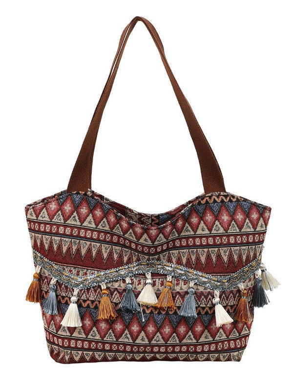 Trendy Ethnic Style Fringe Tote Bag