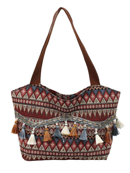 Trendy Ethnic Style Fringe Tote Bag