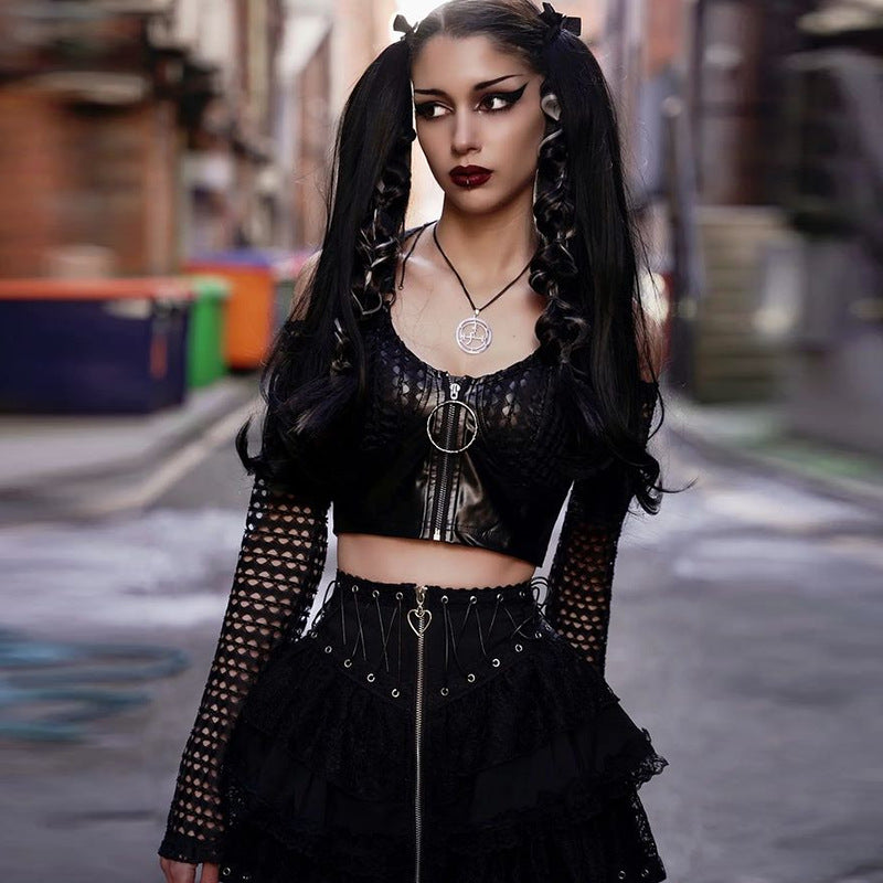 Bodycon Lace Panel Skirt Black Trendy Street Style