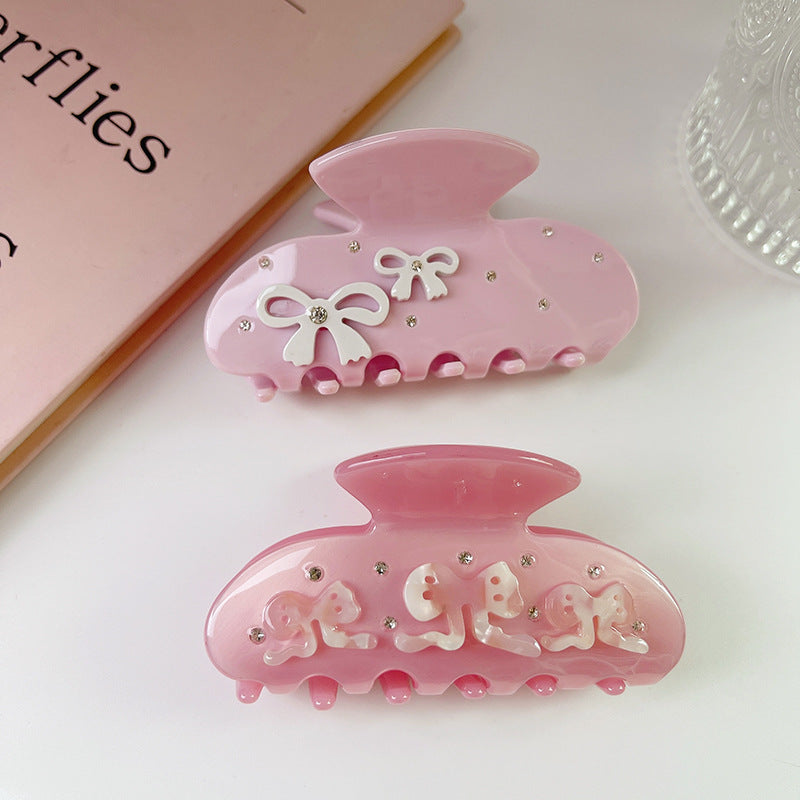 2+Pink Bow Knot Sweet Cute Hair Claws