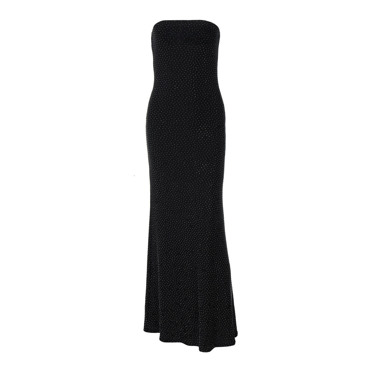 Sleek Black Strapless Pencil Dress With Rhinestones