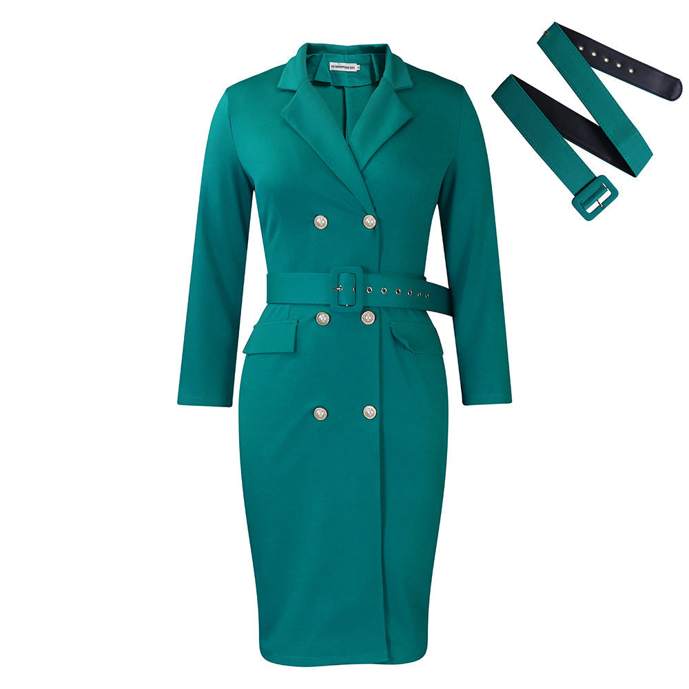 Elegant Double-Breasted Blazer Dress With Belt