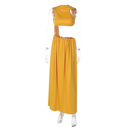 Fashionable Solid Color Cutout Tank Top Maxi Dress for Women
