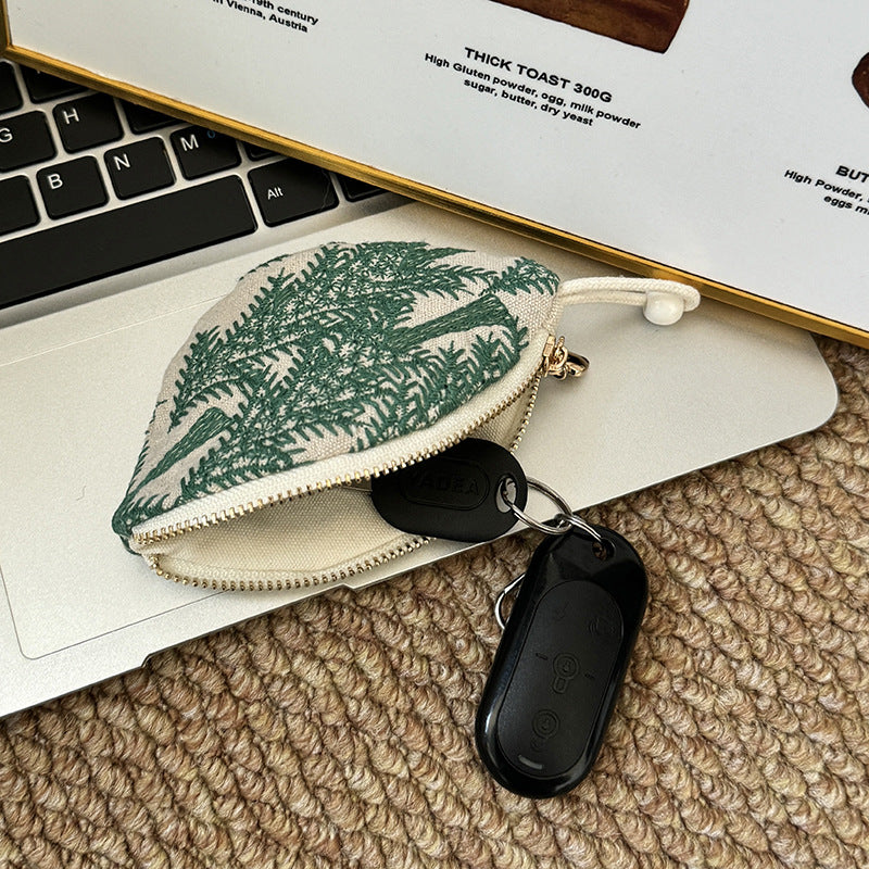 Mini Embroidered Key Pouch Portable Keychain Wallet