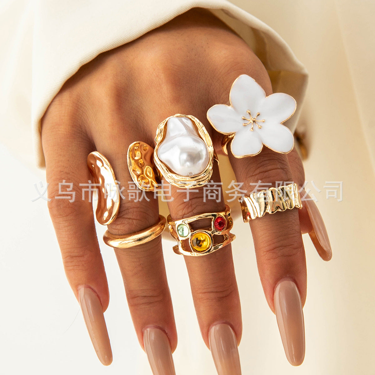 Floral Design Liquid Lava Opening Ring Set Fashionable Casual Jewelry