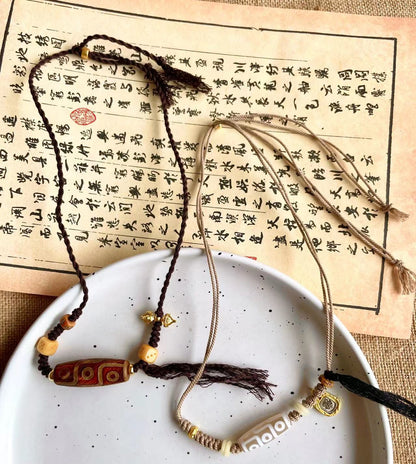 Original Ethnic Tibetan Style Natural Stone Nine-Eyed Dzi Beads Zakiram Vajra Pestle Lucky Necklace Retro Compilation