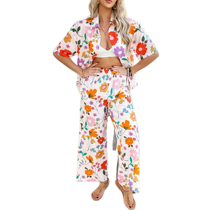 Bohemian Geometric Color-Block Cardigan and Wide-Leg Pants Set