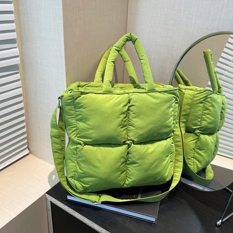 Soft Quilted Nylon Tote Bag Stylish Casual Handbag