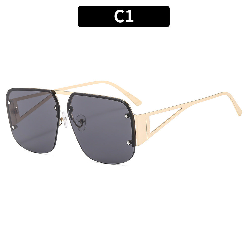 Trendy Metal Half-Frame Sunglasses with UV Protection