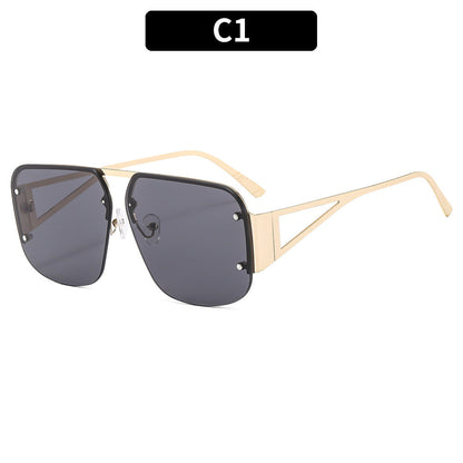 Trendy Metal Half-Frame Sunglasses with UV Protection
