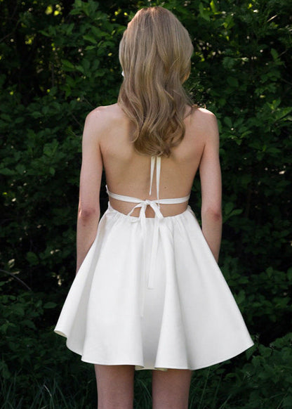 Halter Backless Fit Flare Dress White Fabric