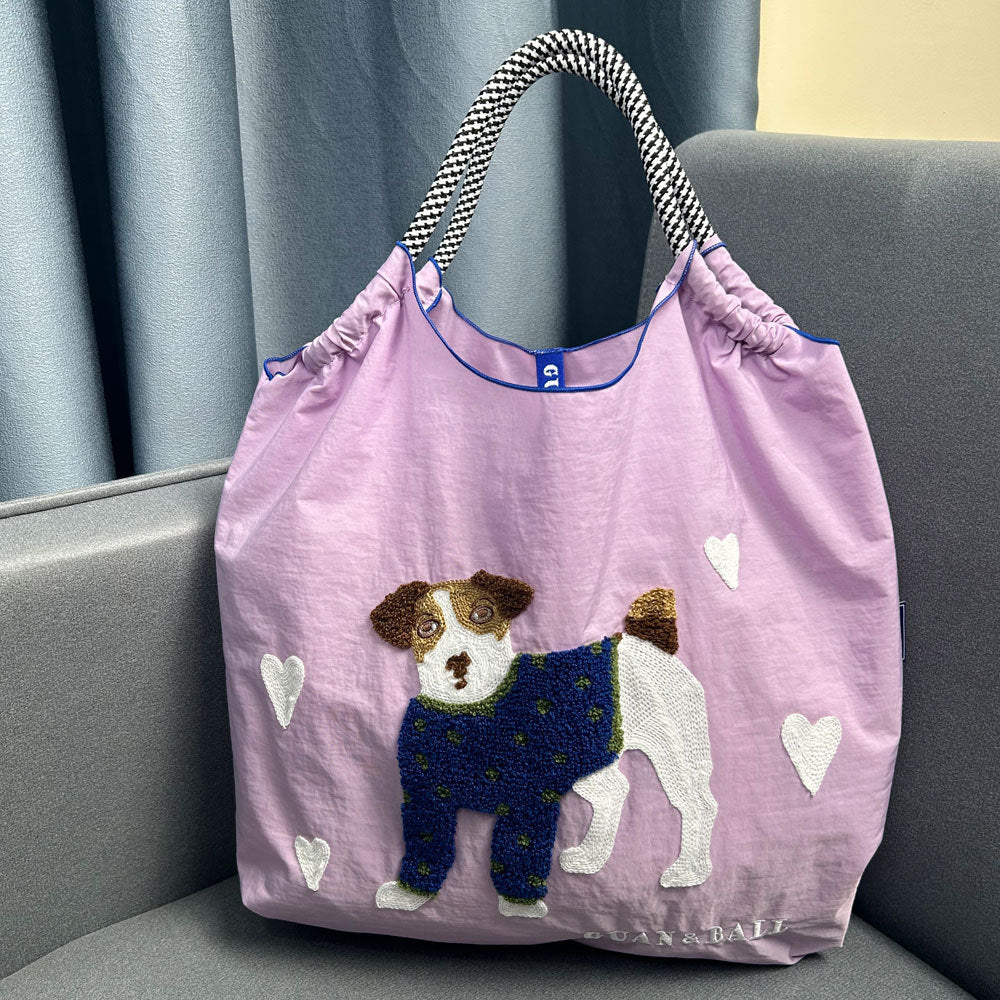 Plush Dog Embroidered Largr Capacity Shopping Bga