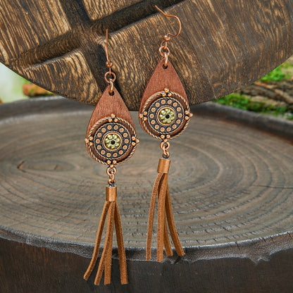 Geometric Alloy Earrings Stylish Bohemian Wood Dangle Earrings