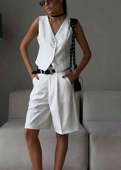 White Lightweight Tailored Vest And Bermuda Shorts