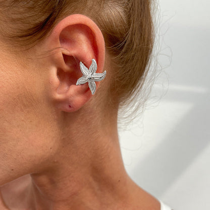 Sea Star Shell C-Shaped Earrings With Floral Design