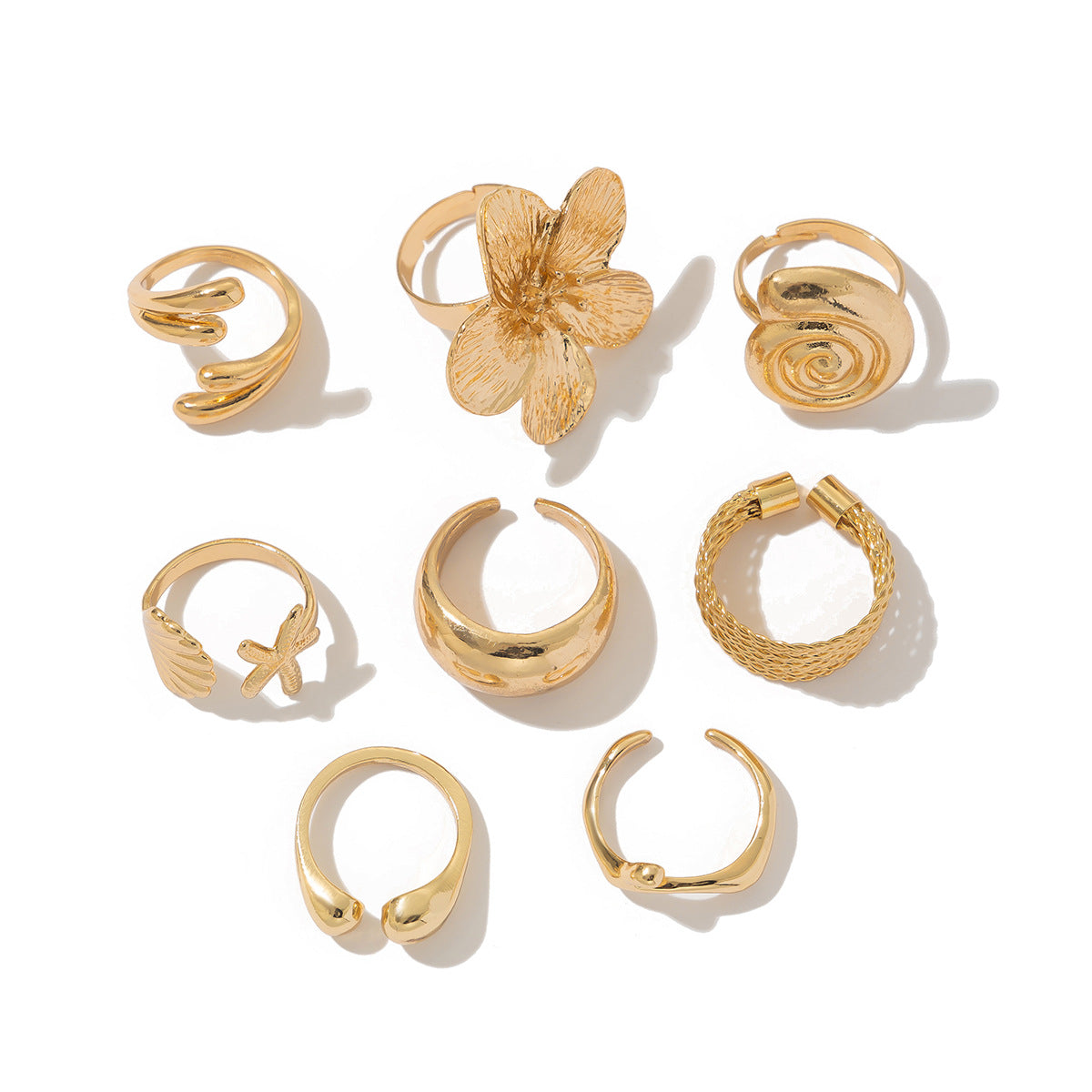 Shell And Flower Ring Set Elegant Metal Fashion Jewelry