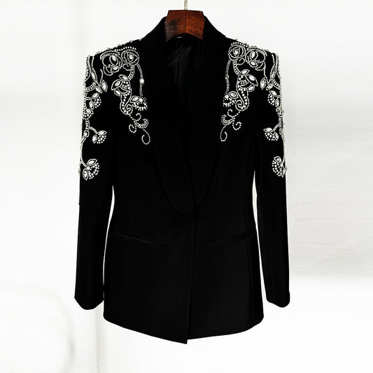 Fashionable Tailored Blazer With Rhinestone Embellishments