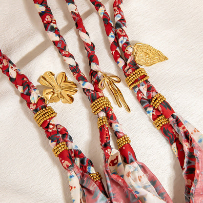 Handmade Floral Print Necklace with Silk Scarf