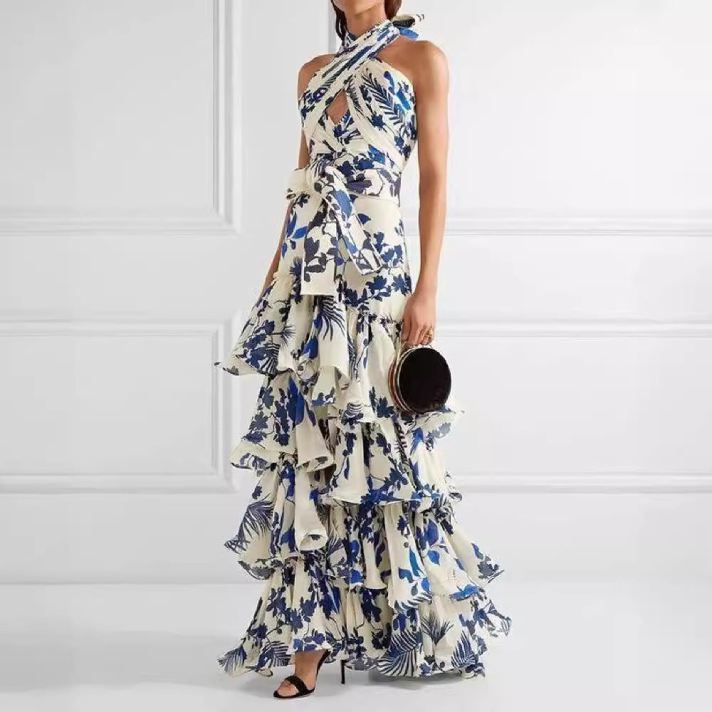 Bohemian Floral Maxi Dress With Tie Straps