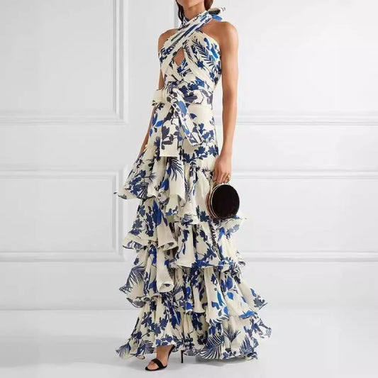 Bohemian Floral Maxi Dress With Tie Straps
