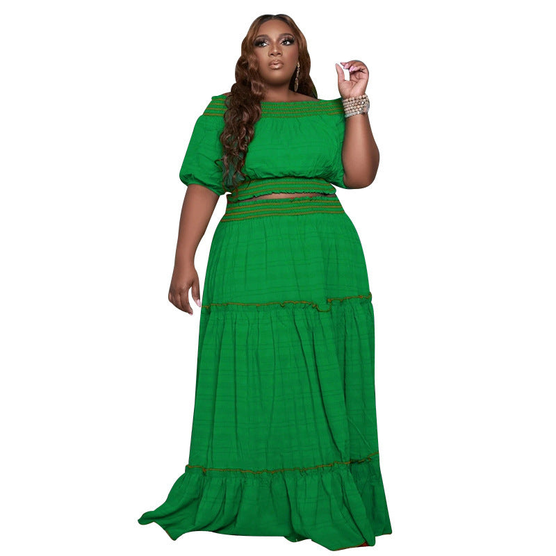 Trendy Women'S Two-Piece Set With Ruffled Hem Skirt