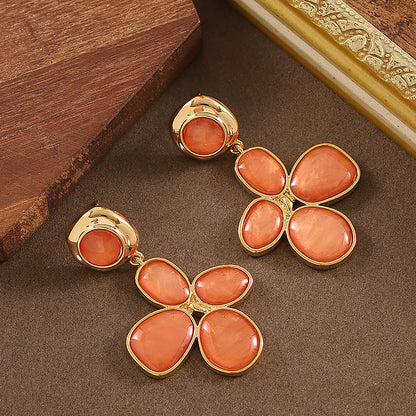 Elegant Audrey Style Four-Leaf Clover Resin Earrings With 18K Gold Plating