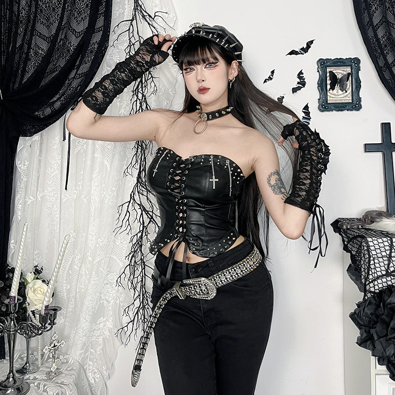 Gothic Punk Strapless Studded Top for Women