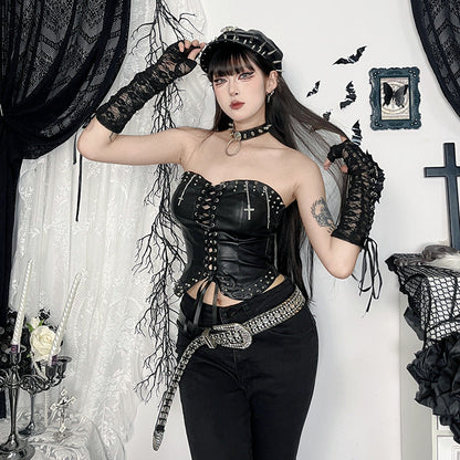 Gothic Punk Strapless Studded Top for Women