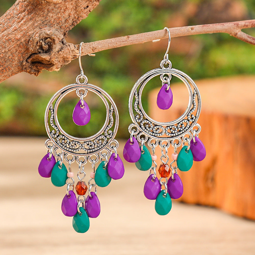 Bohemian Vintage Floral Tassel Earrings for Women