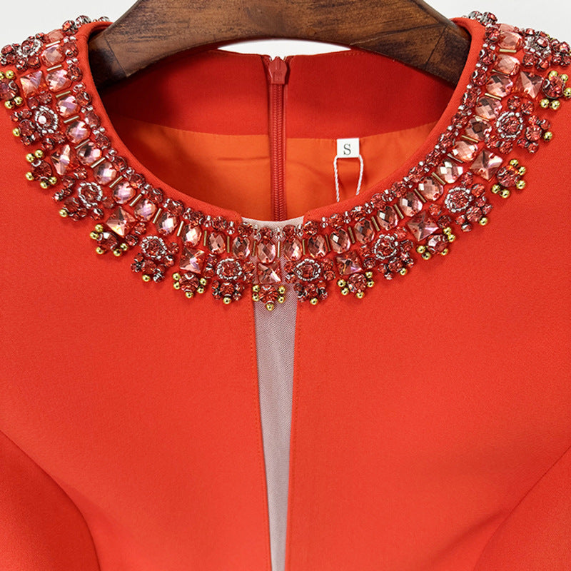 Fashionable Red Beaded Sequin Dress For Women