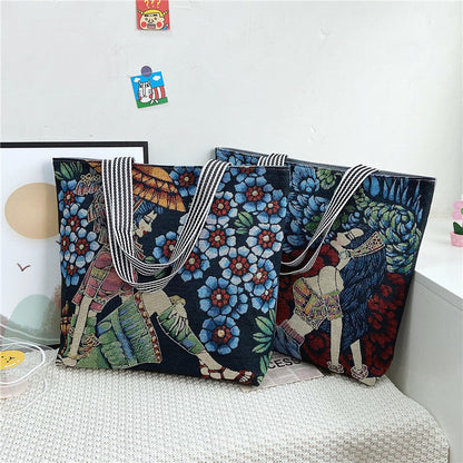 Fashionable Women’s Canvas Tote Bag Multi-Color Retro Style