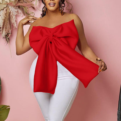 Women鈥檚 Sexy Bow Tie Crop Top Strapless Shirt