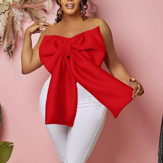 Women鈥檚 Sexy Bow Tie Crop Top Strapless Shirt