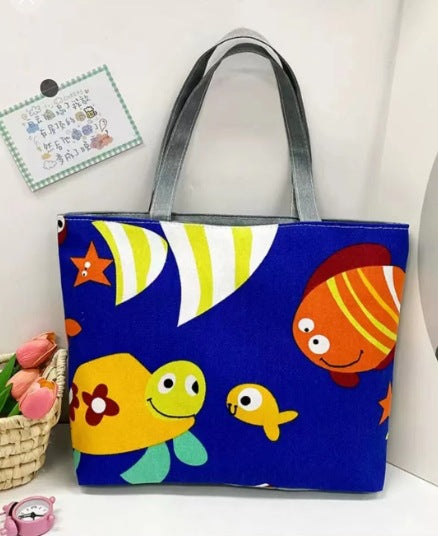 Large Capacity Canvas Tote Bag with Floral Print